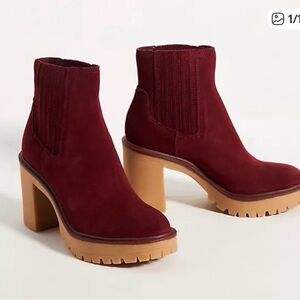 Dolce Vita Castor WATERPROOF Red maroon Suede Ankle Boots Chunky 8